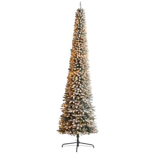 11ft. Pre-Lit Flocked Artificial Pencil Christmas Tree, Clear Lights